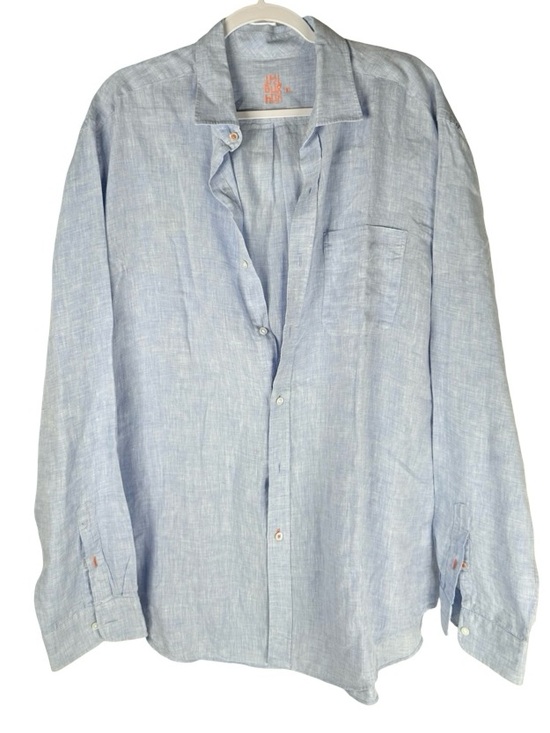 J. McLaughlin Tops - J. McLaughlin Blue 100% Linen Long Sleeve Collared Coastal Button Up Shirt XL